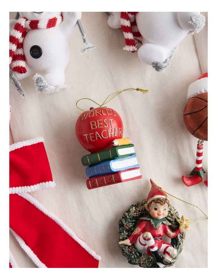 Nostalgia Christmas Polyresin Teacher's Apple & Books Ornament 8cm in Multi