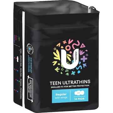 U by Kotex Teen Ultrathins Pads Regular With Wings 14 pack