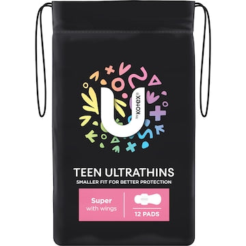 U by Kotex Teen Ultrathins Pads Super With Wings 12 pack