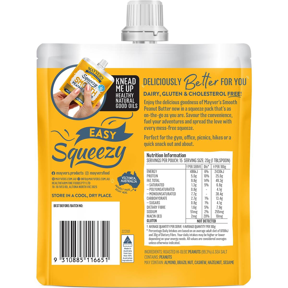 Mayver's Squeezy Smooth Peanut Butter 300g