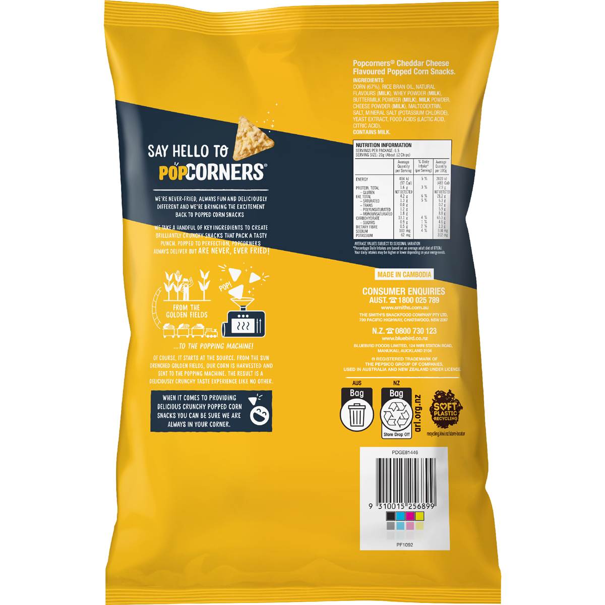 PopCorners Popcorn Chips Share Pack Cheddar 130g