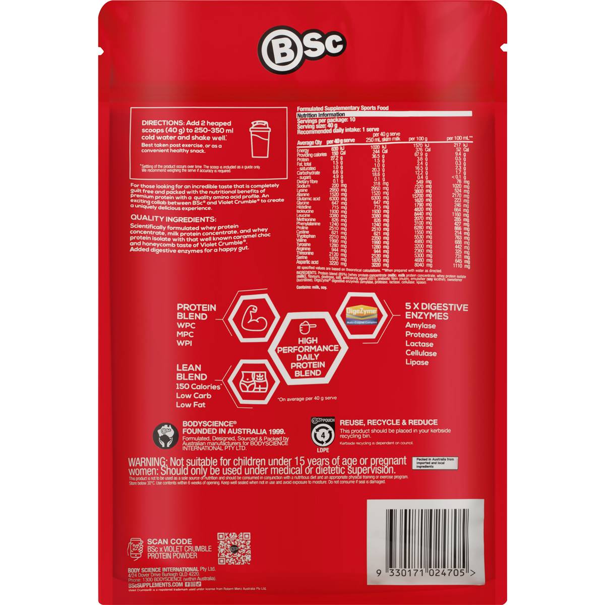 BSC Violet Crumble Protein Powder Caramel Honeycomb 400g