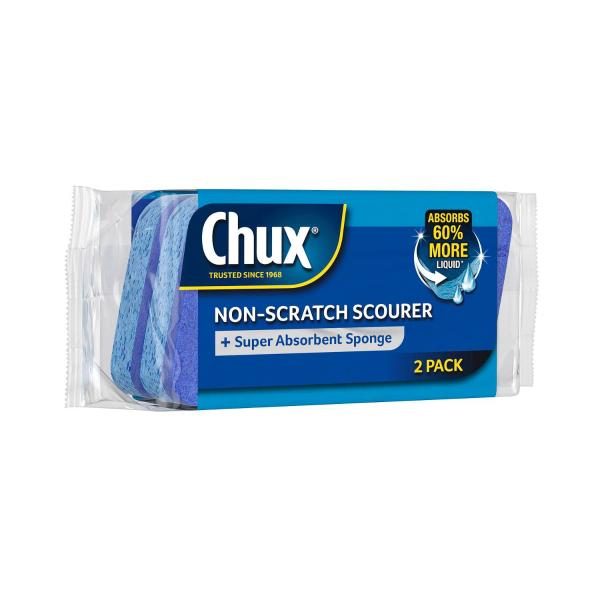 CHUX NON-SCRATCH SCOURER + SUPER ABSORBENT SPONGE 2 PACK