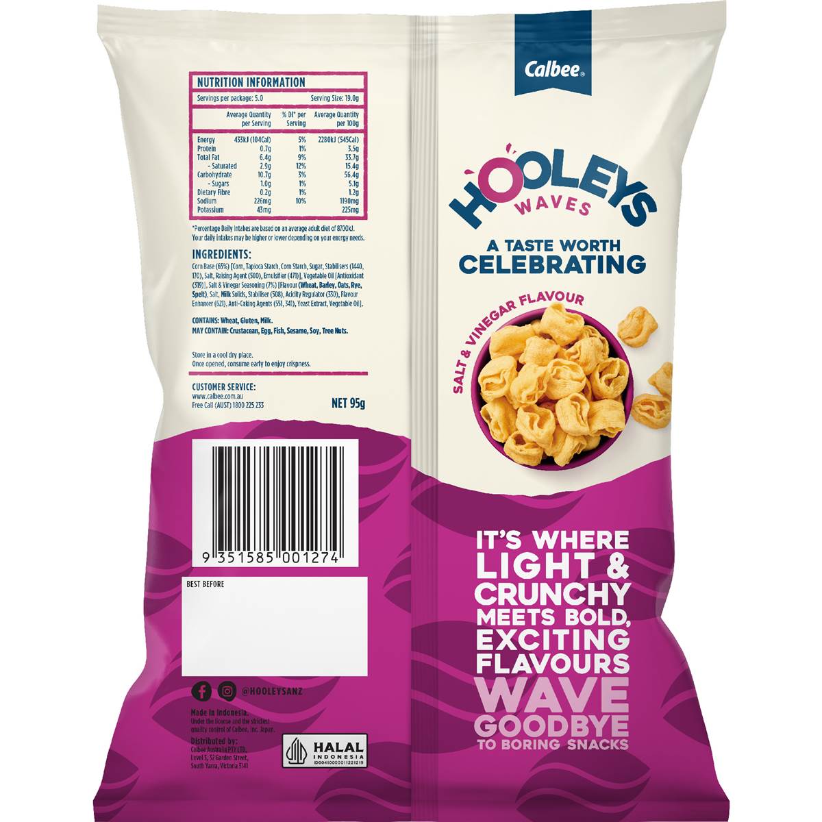 Calbee Hooleys Waves Salt & Vinegar 95g