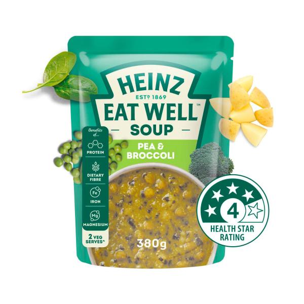 HEINZ EAT WELL PEA & BROCCOLI SOUP POUCH 380G