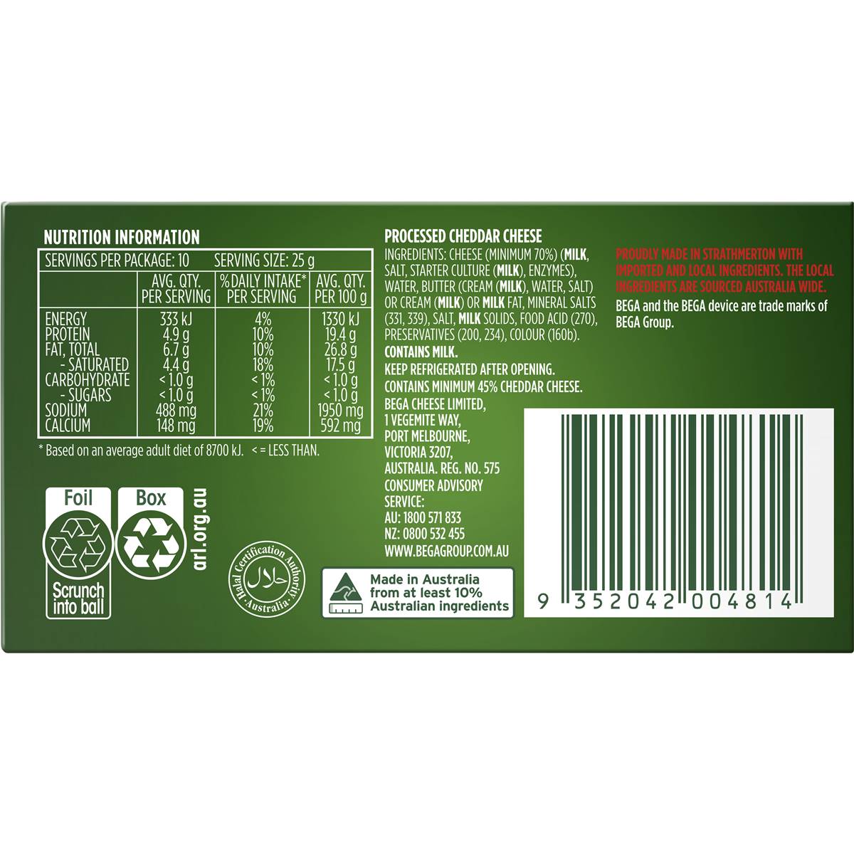 Bega Cheddar Cheese 250g