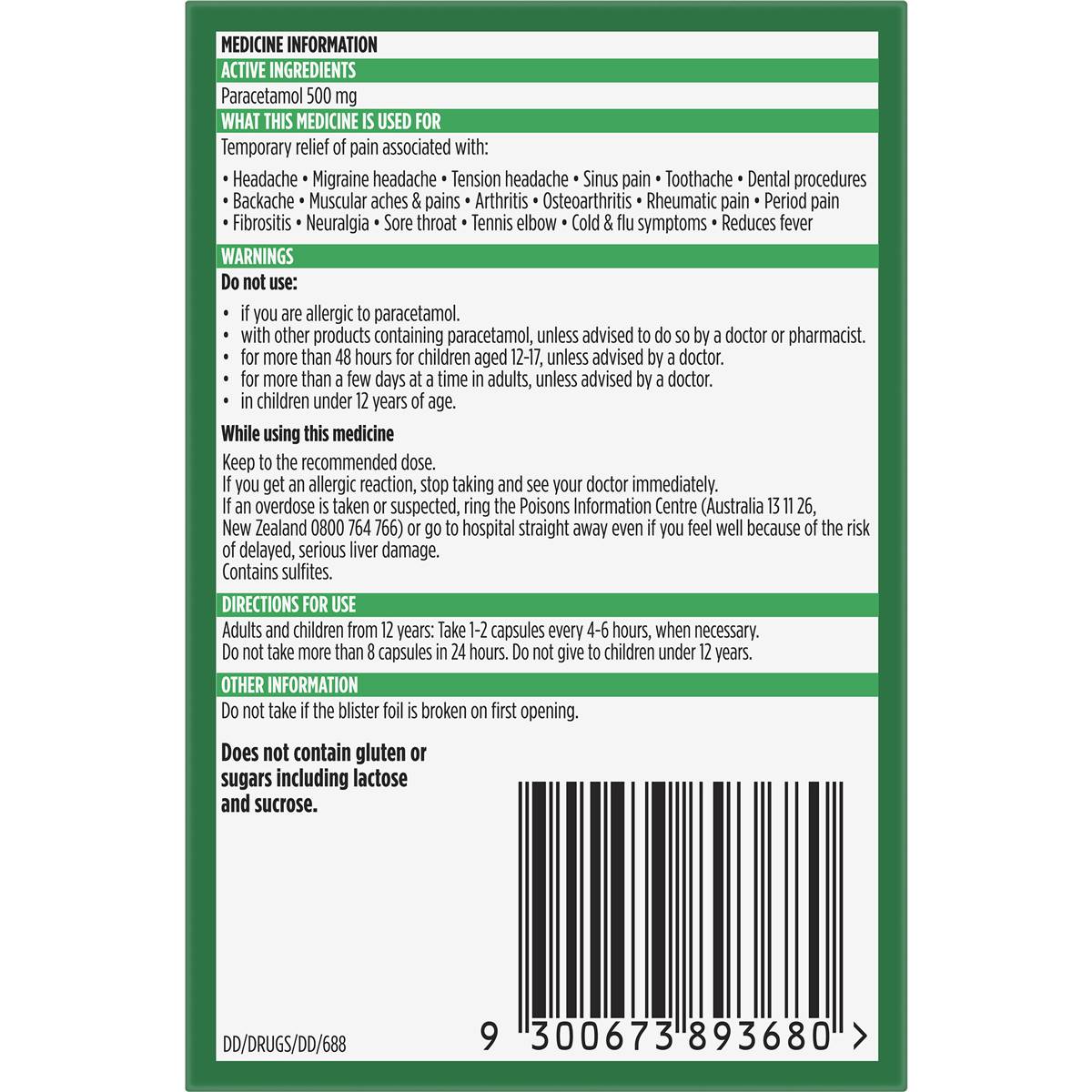 Panadol Liquid Capsules With Paracetamol 500mg 16 pack