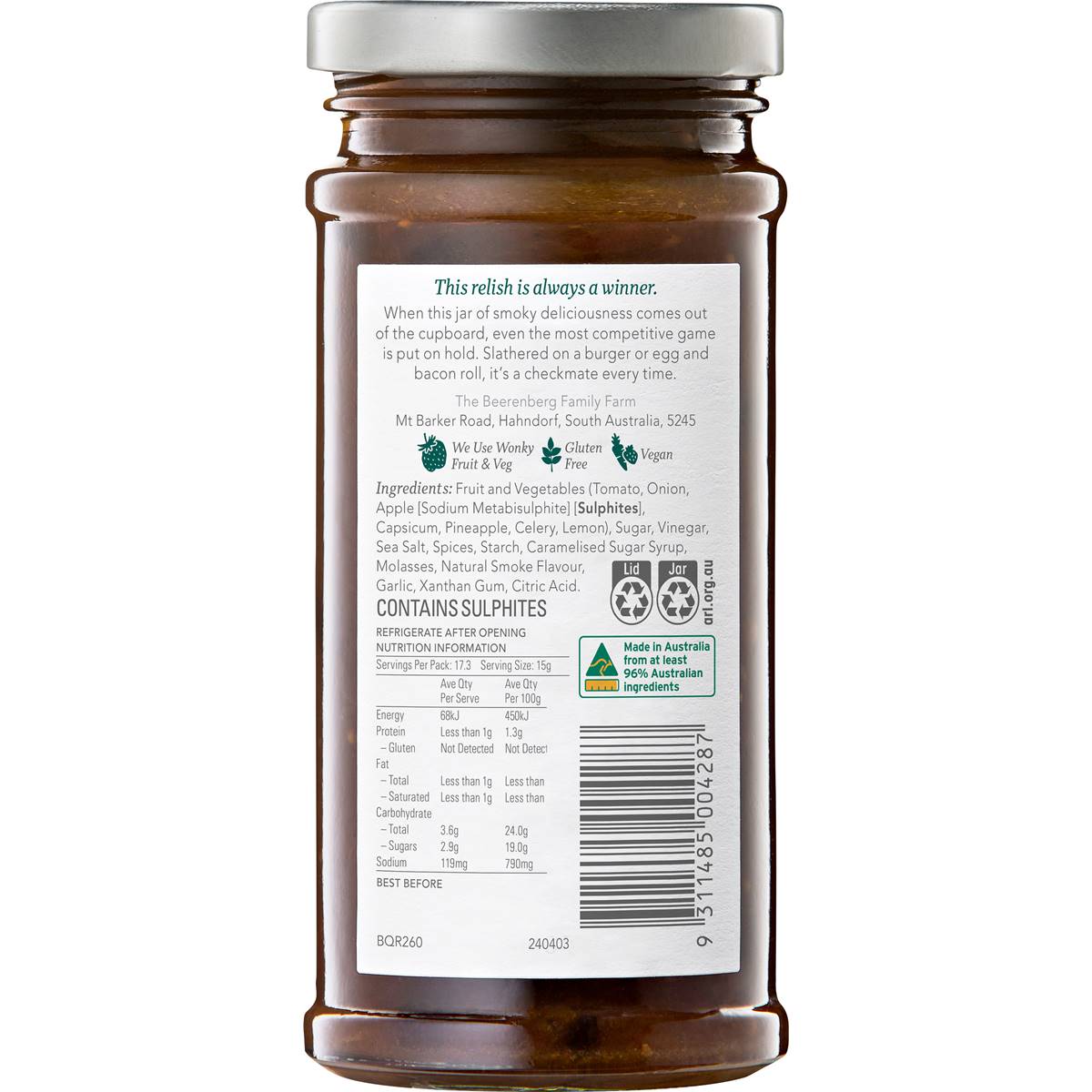 Beerenberg Smoky BBQ Relish 260g