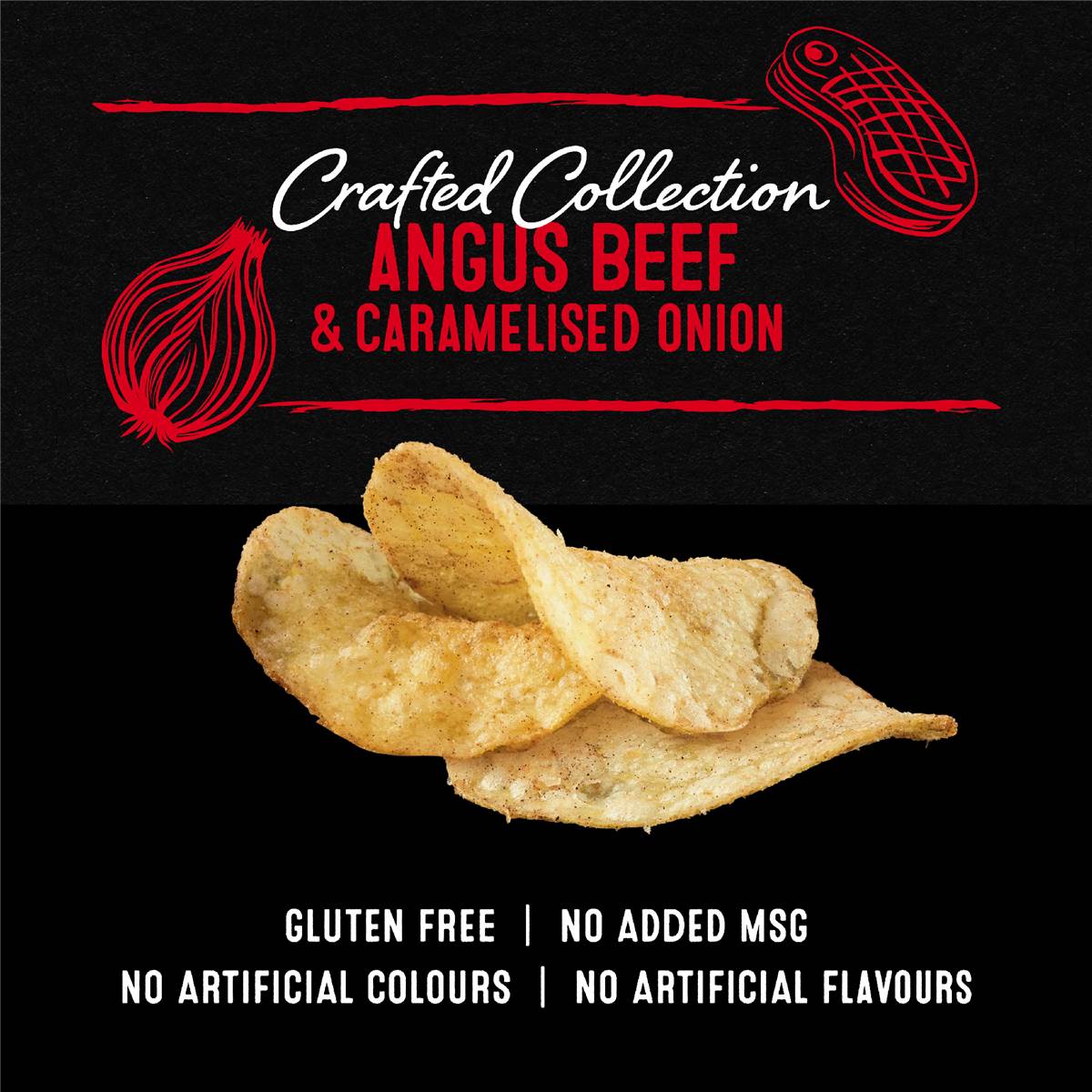Kettle Crafted Collection Angus Beef & Caramelised Onion Chips 150g
