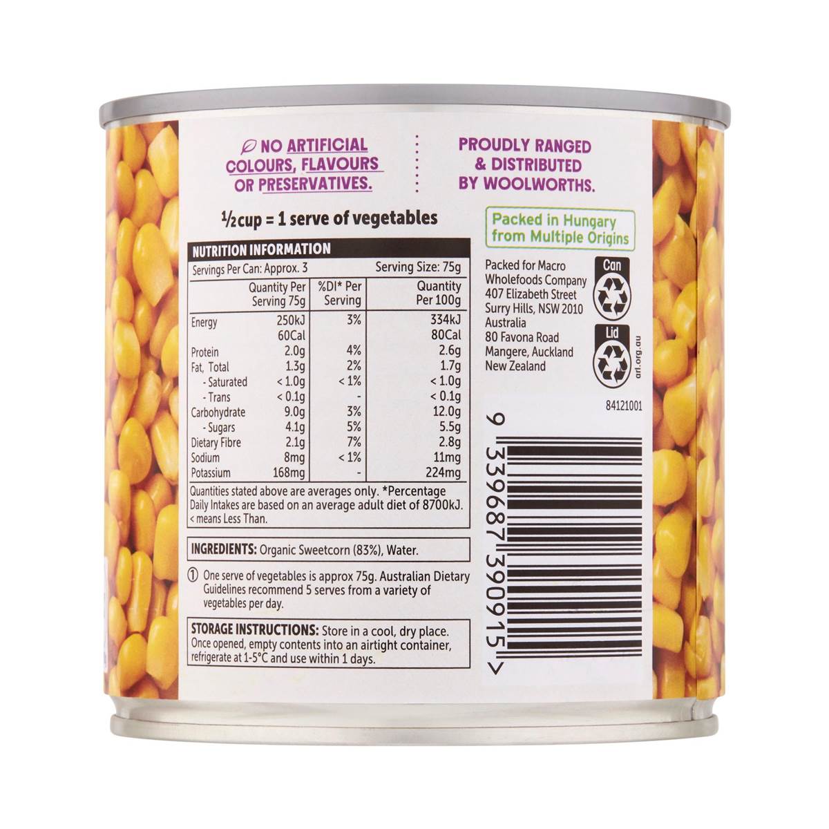 Macro Organic Corn Kernels 340g