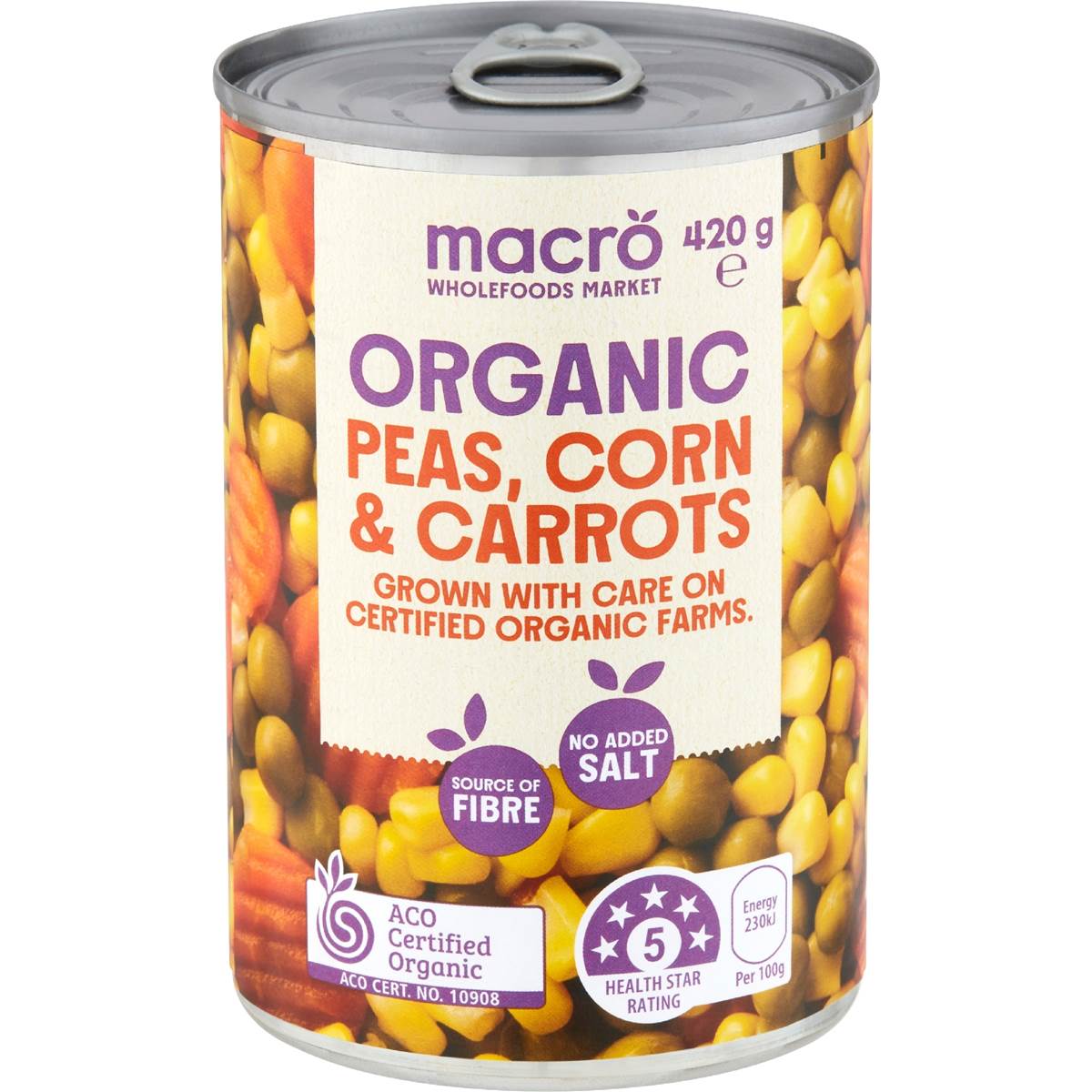 Macro Organic Peas Corn & Carrots 420g
