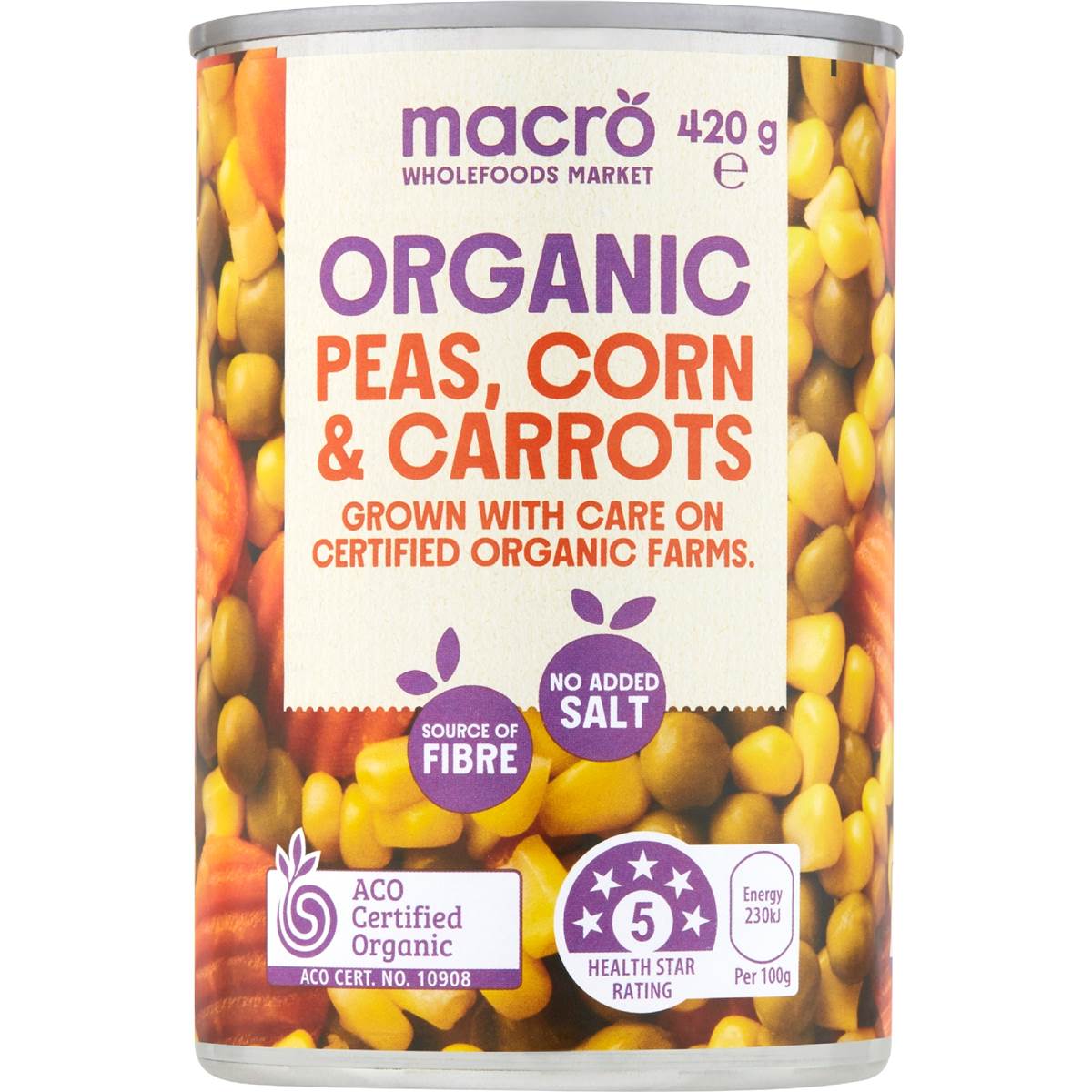 Macro Organic Peas Corn & Carrots 420g