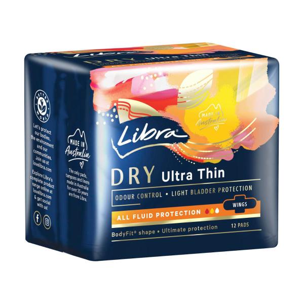 LIBRA DRY ULTRA THIN PADS WITH WINGS 12 PACK