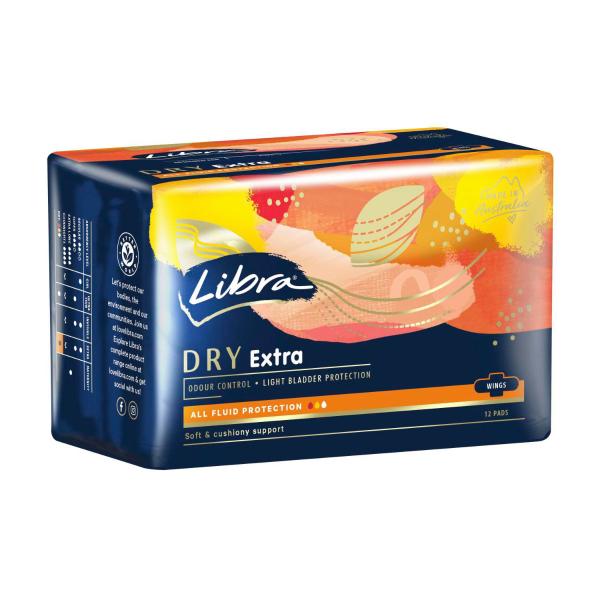 LIBRA DRY EXTRA PADS WITH WINGS 12 PACK