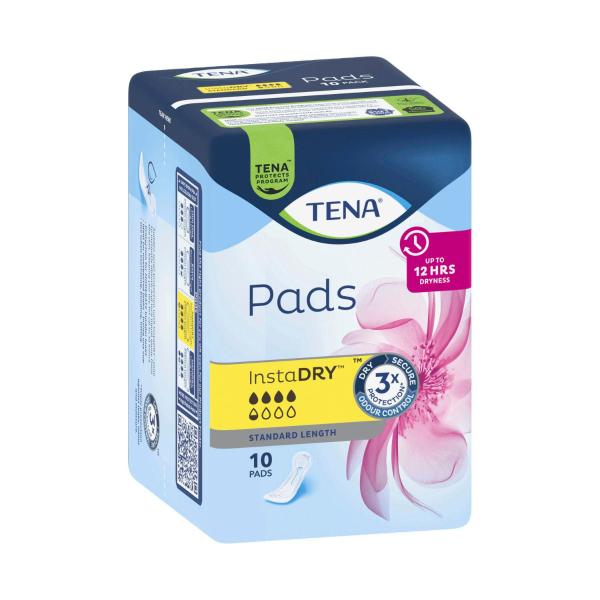 TENA INSTA DRY PADS STANDARD LENGTH 10 PACK