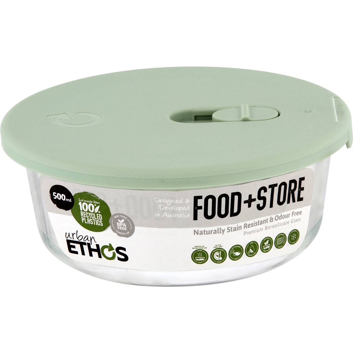 Urban Ethos Round Glass Storage Container 500ml Assorted Each