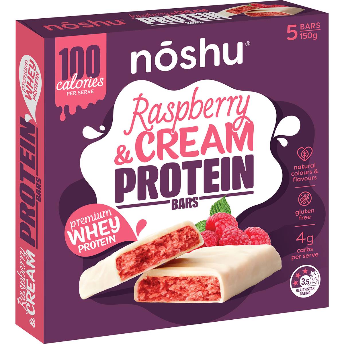 Noshu Protein Bars Raspberry & Cream 5 pack