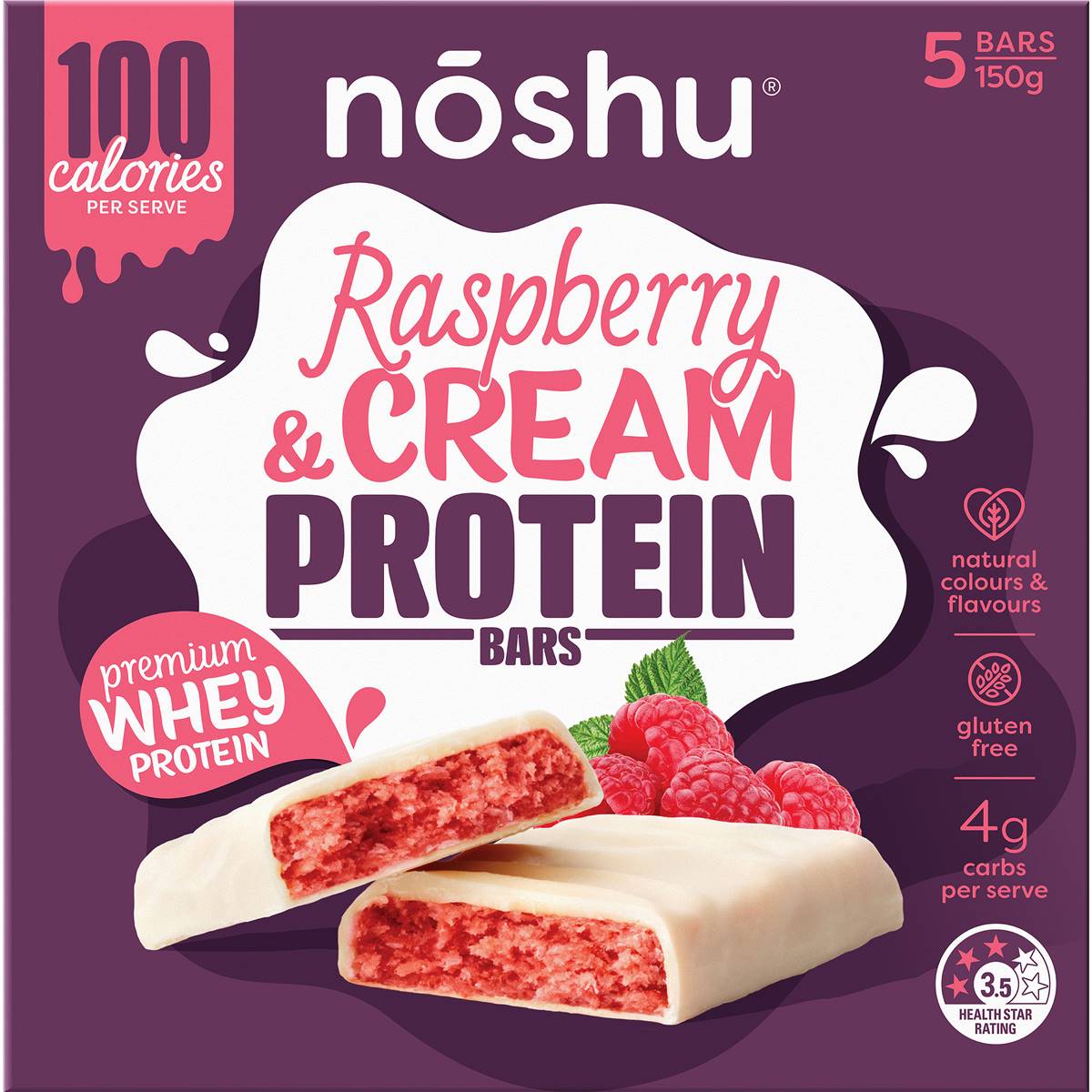 Noshu Protein Bars Raspberry & Cream 5 pack