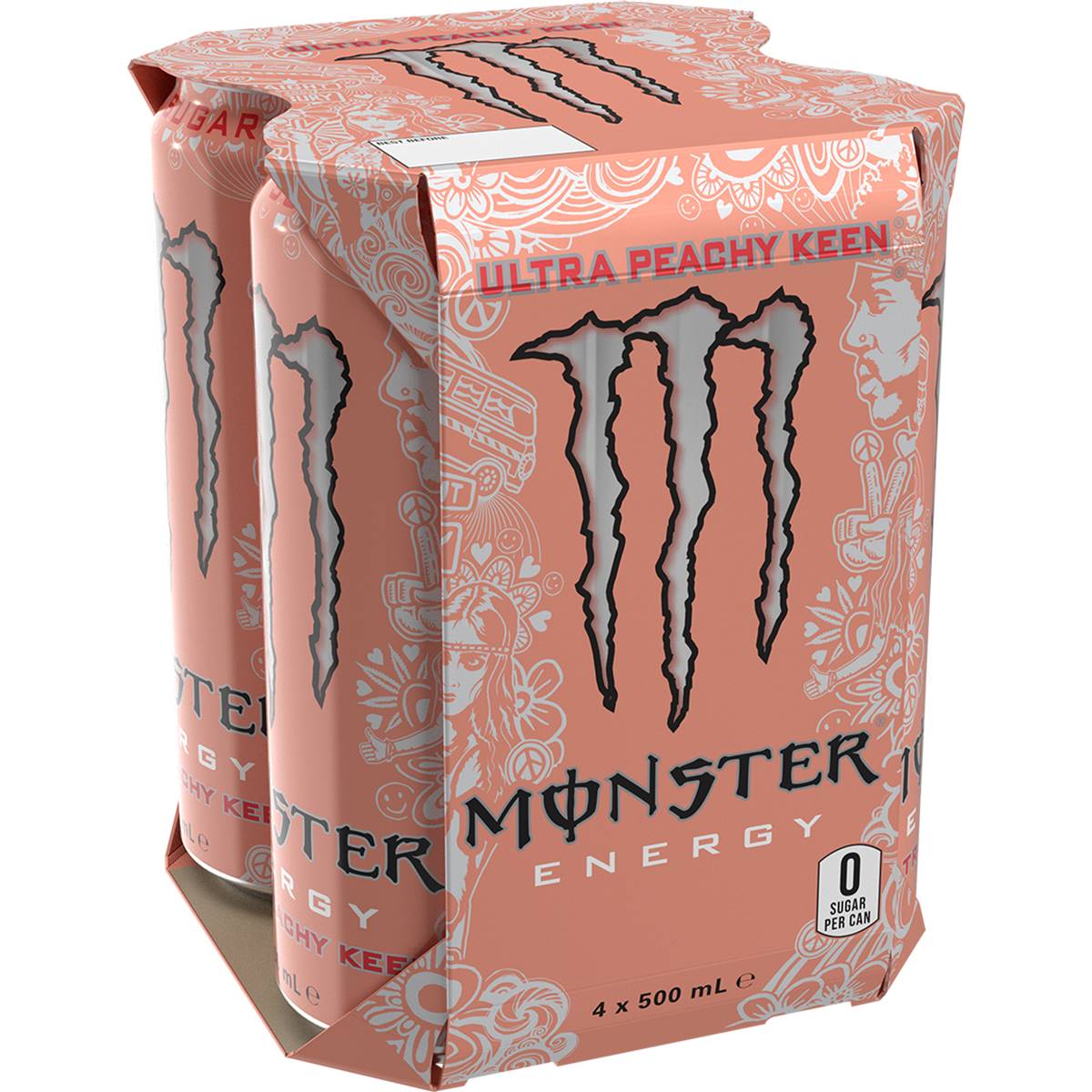 Monster Energy Drink Ultra Peachy Keen Cans 500mL x 4 pack