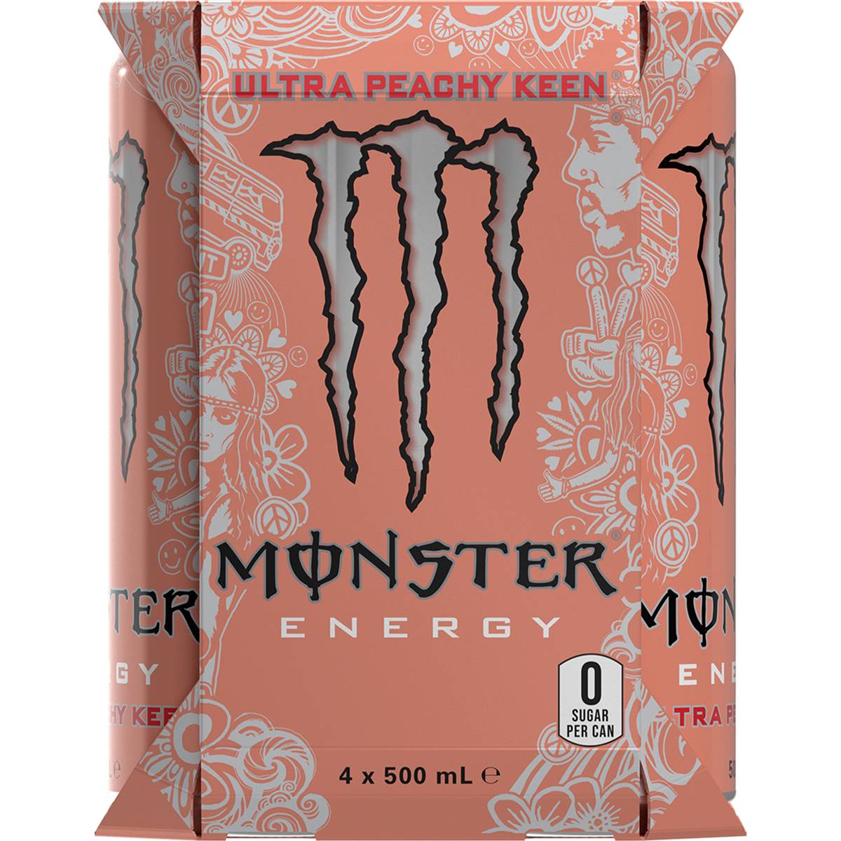 Monster Energy Drink Ultra Peachy Keen Cans 500mL x 4 pack
