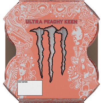 Monster Energy Drink Ultra Peachy Keen Cans 500mL x 4 pack