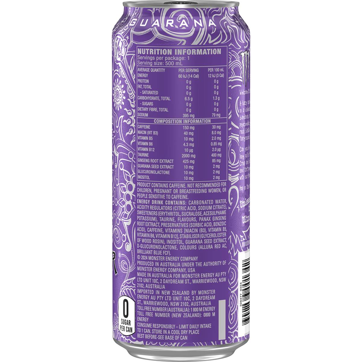 Monster Energy Drink Ultra Violet Can 500mL