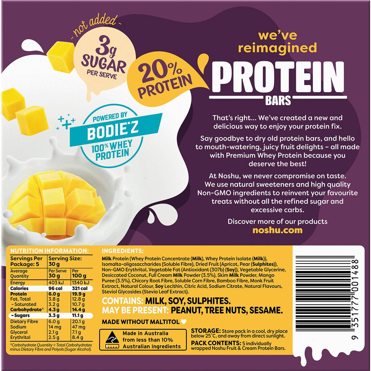 Noshu Protein Bars Mango & Cream 5 pack