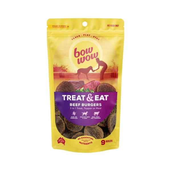BOW WOW TREAT & EAT BEEF BURGERS DOG TREATS 9 PACK