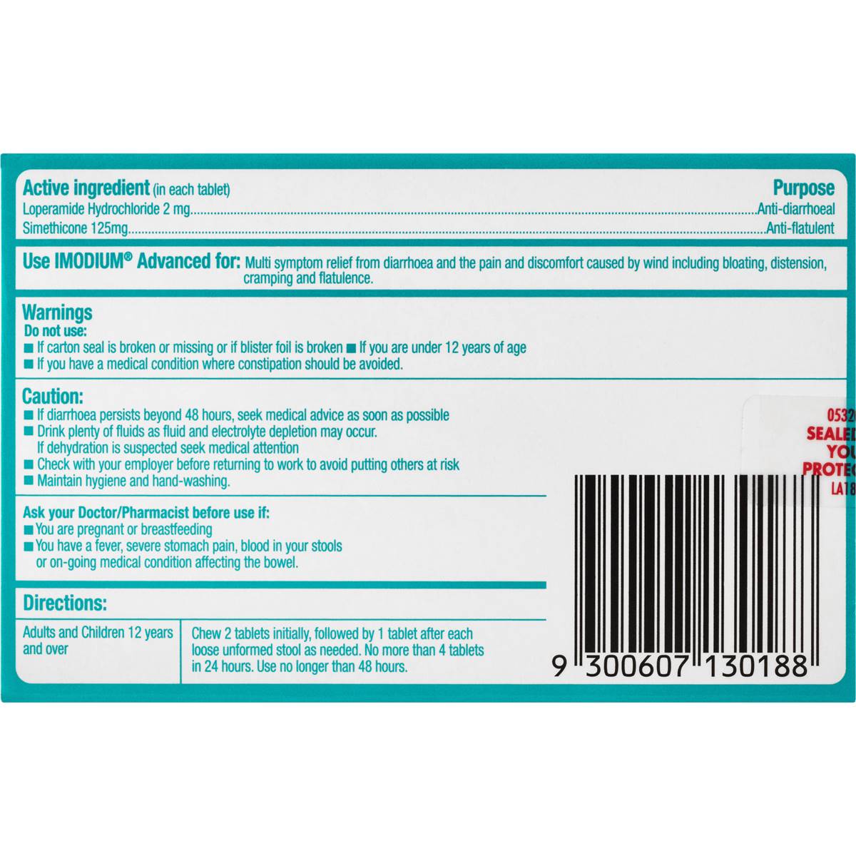 Imodium Advanced Diarrhoea Plus Wind Pain Relief Chewable Tablets 6 Pack