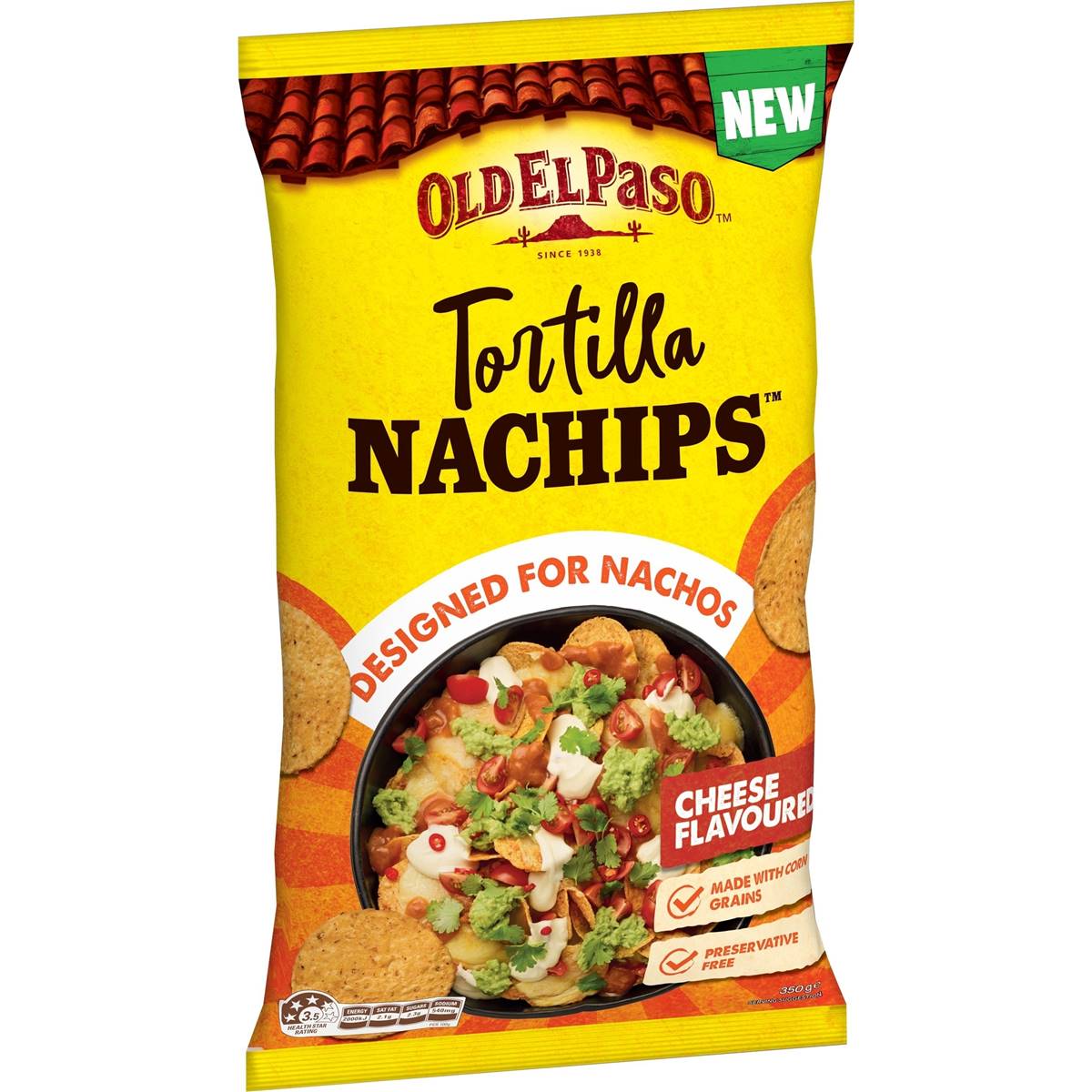 Old El Paso Nachips Tortilla Corn Chips Cheese Flavoured 350g