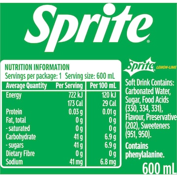 Sprite Lemonade Soft Drink Bottle 600mL