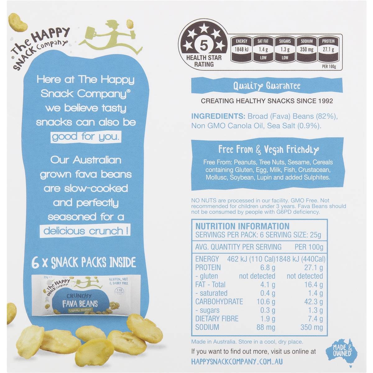The Happy Snack Company Roasted Fava Beans Lightly Salted 6 Pack