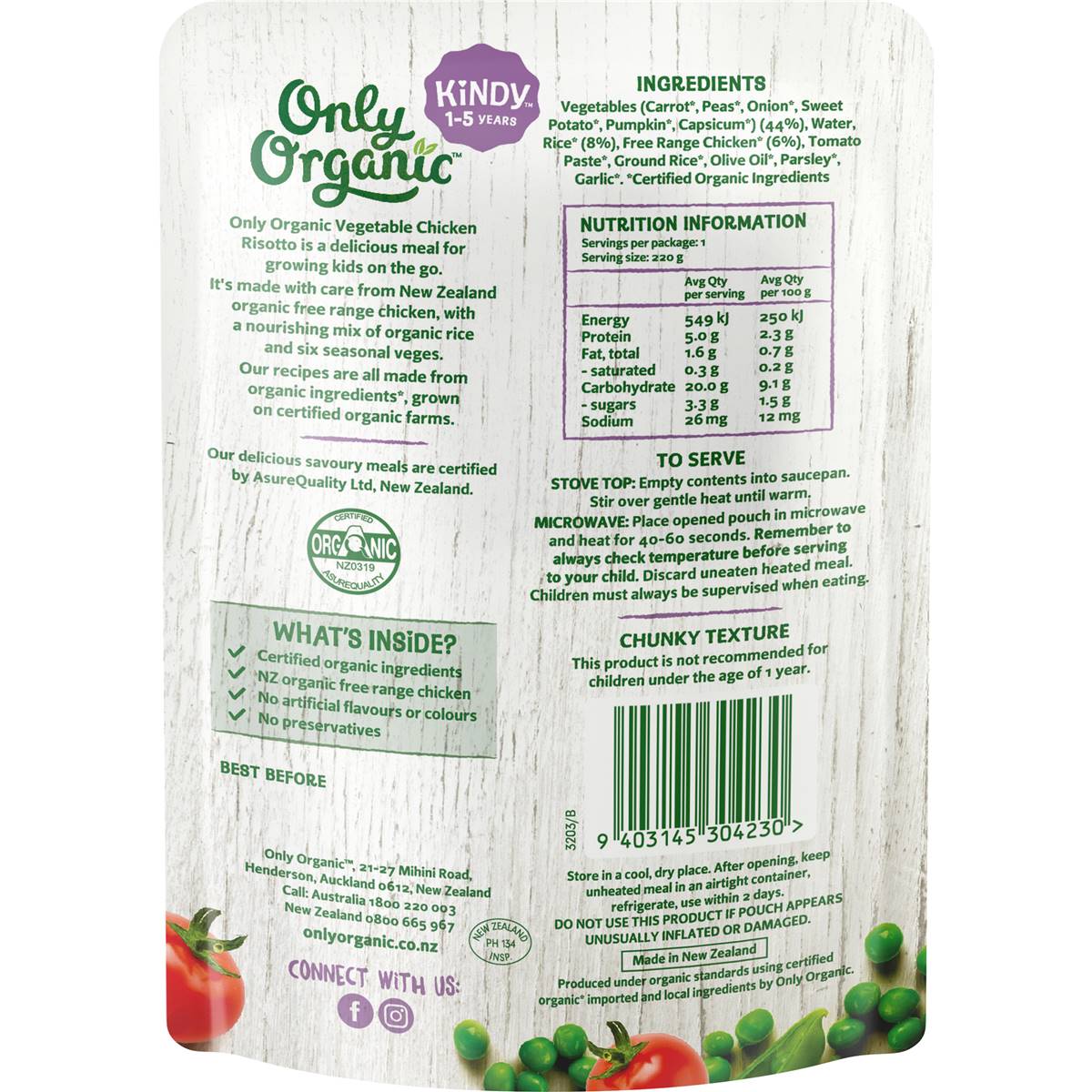 Only Organic Vegetable Chicken Risotto 1-5 Years 220g
