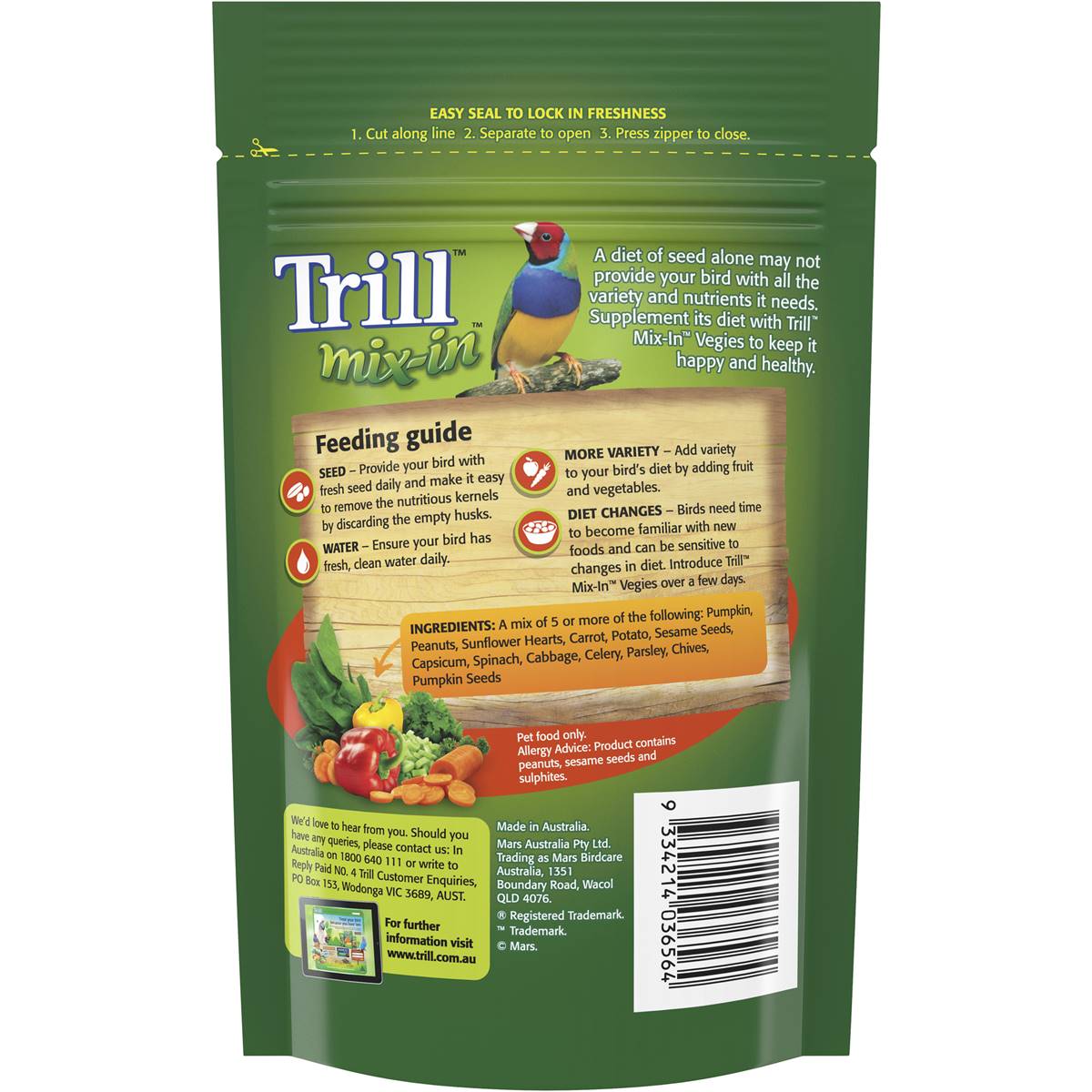 Trill Mix In Veggies Bird Treat 120g