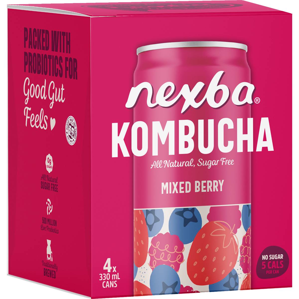 Nexba Kombucha Mixed Berry Drink Cans 330mL x 4 pack