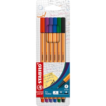 Stabilo Point 88 0.4mm Fineliner Pen Assorted 6 pack
