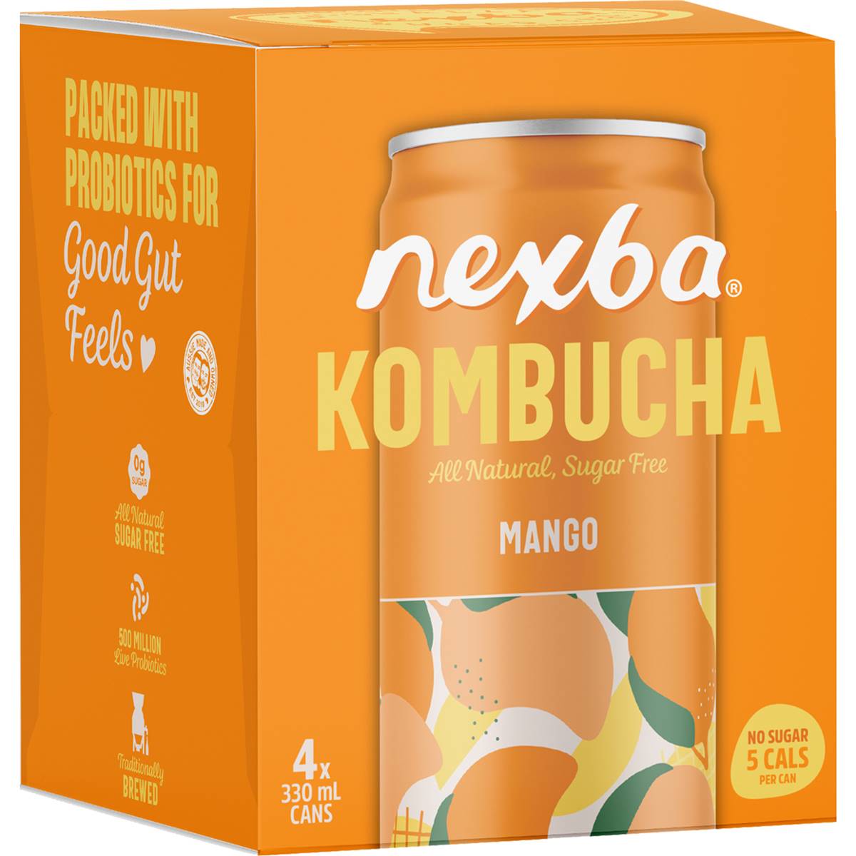 Nexba Kombucha Mango Drink Cans 330mL x 4 pack