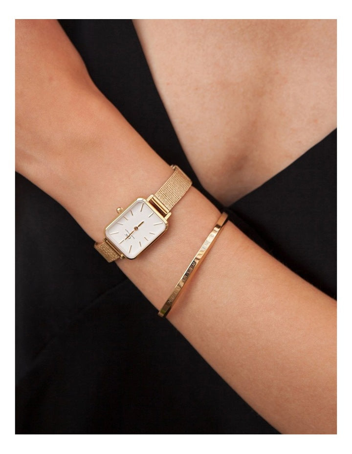 Quadro Pressed Evergold Dial Stainless Steel Watch in Gold