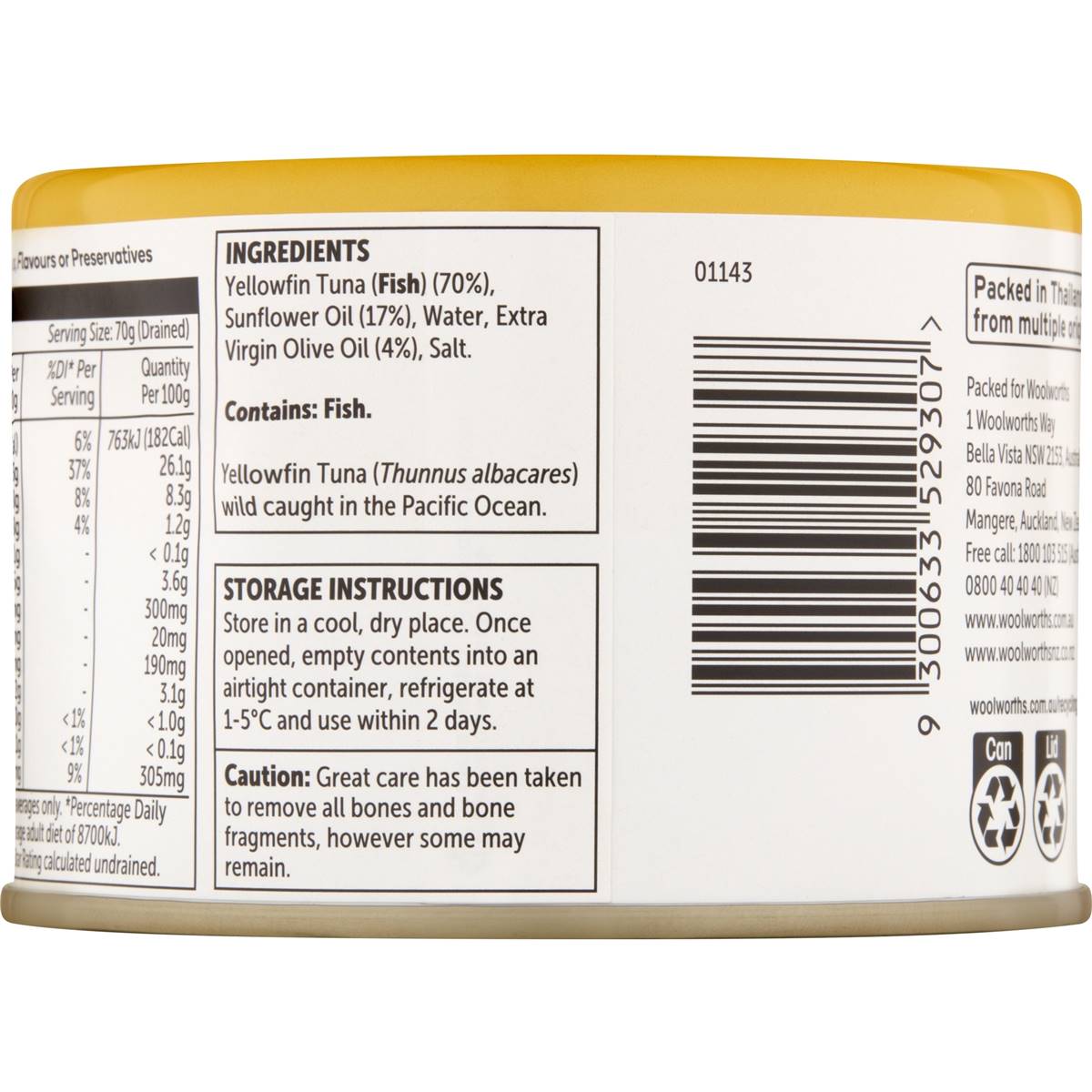 Woolworths Yellowfin Tuna In Oil 425g