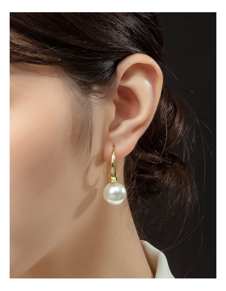 Oval Hoop Pearl Drop Earrings in Gold