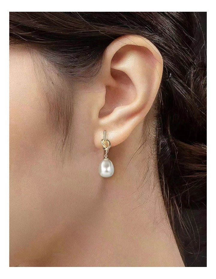 Knot Baroque Pearl Drop Earrings in Gold