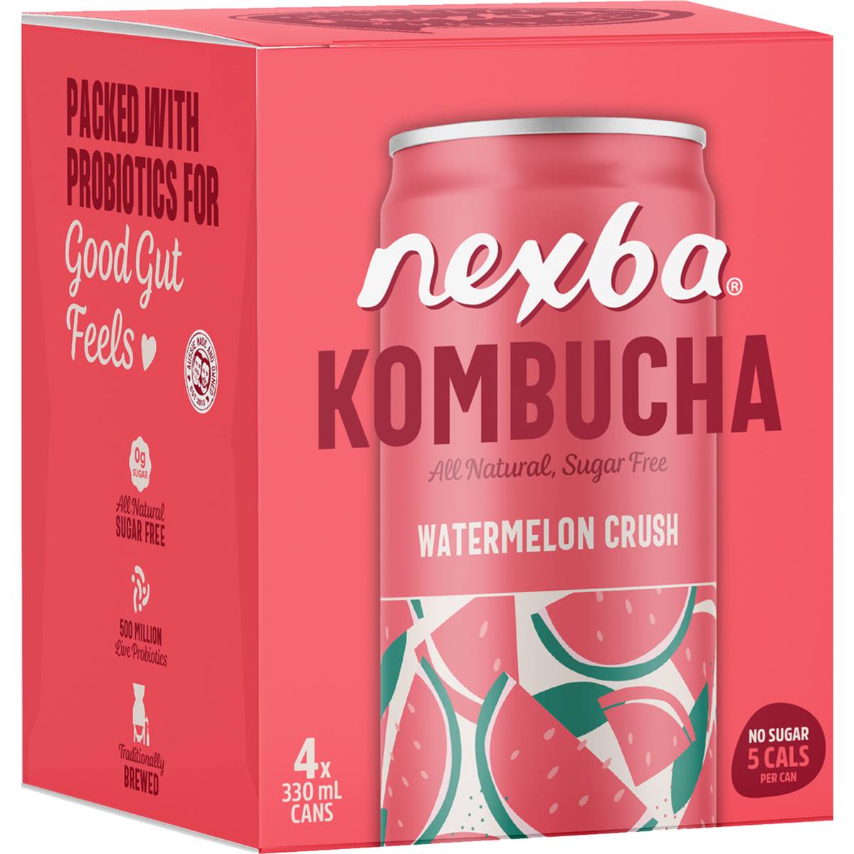 Nexba Kombucha Watermelon Crush Cans 330mL x 4 pack