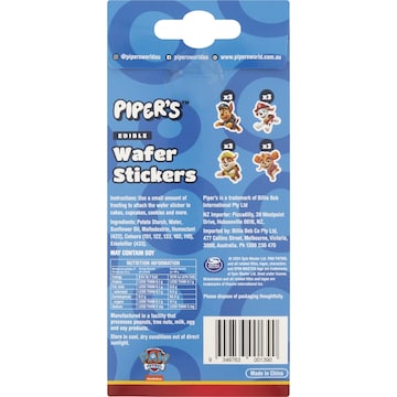 Piper's Paw Patrol Edible Wafer Stickers 12 pack