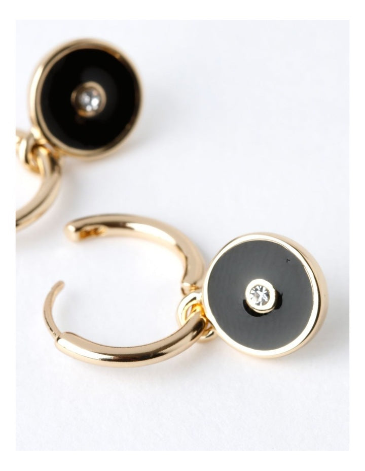 Mini Enamel Disc Earring in Black