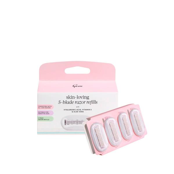 GEM SKIN-LOVING 5 BLADE RAZOR REFILLS 4 PACK