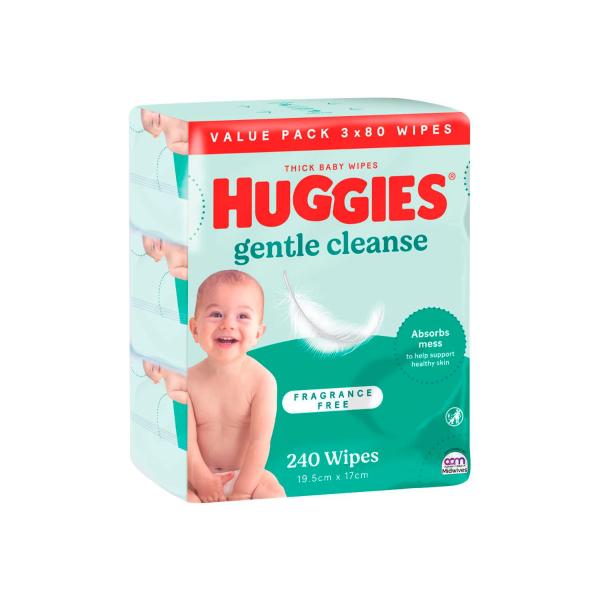 HUGGIES GENTLE CLEANSE BABY WIPES FRAGRANCE FREE 240 PACK