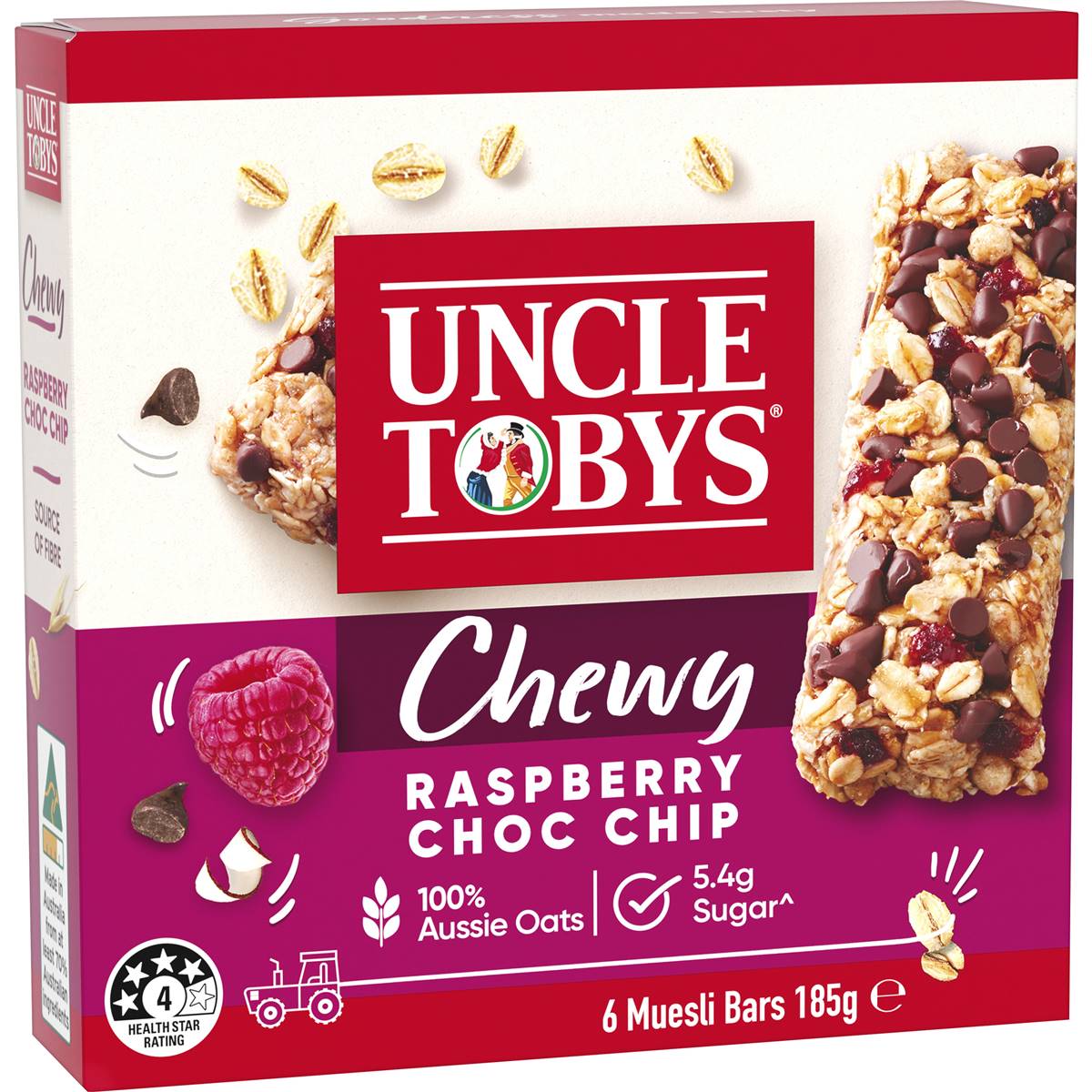 Uncle Tobys Chewy Raspberry Choc Chip Muesli Bars 6 pack