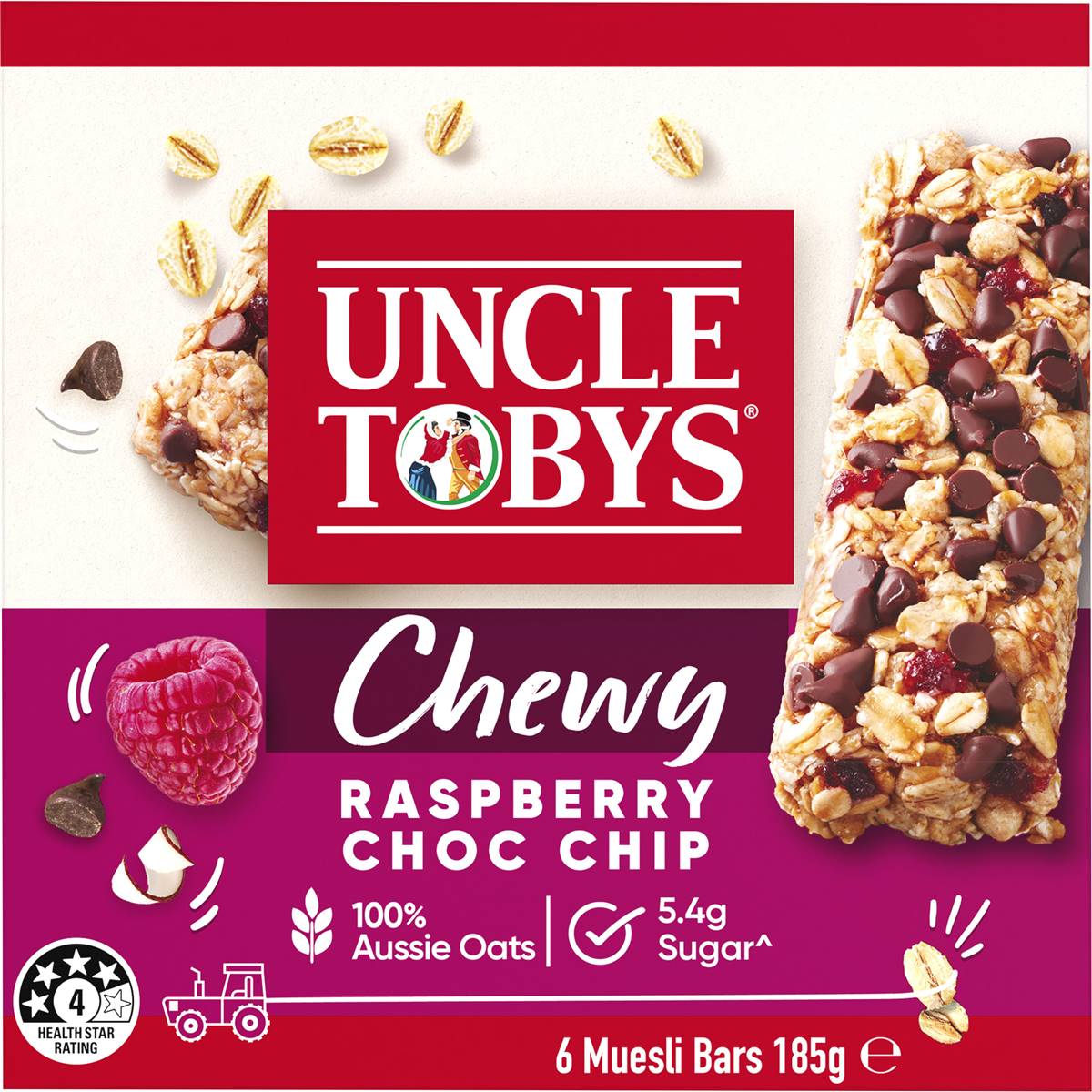 Uncle Tobys Chewy Raspberry Choc Chip Muesli Bars 6 pack