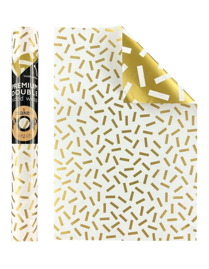 Roll Wrap Gold Confetti on Solid White Background