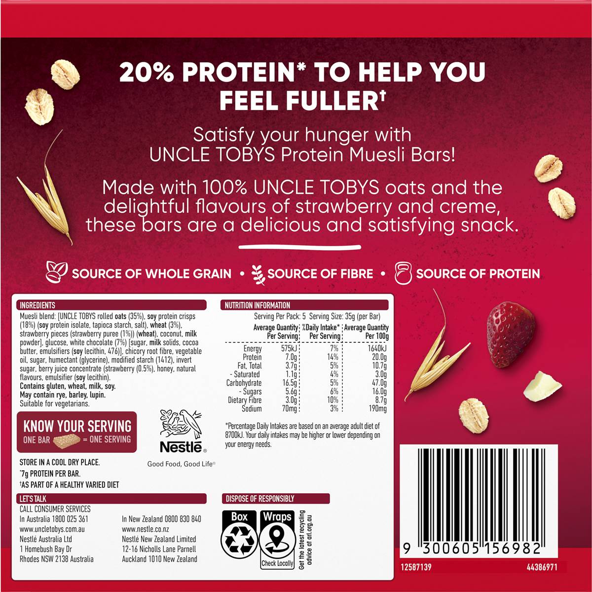 Uncle Tobys Strawberries & Creme Protein Muesli Bars 5 pack